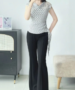 Quần ống rộng dáng loe chất liệu umi co giãn tốt 2025