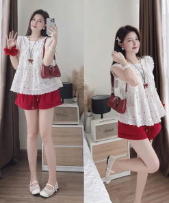 Set áo cánh tiên tim đỏ mix quần sooc siu xinh