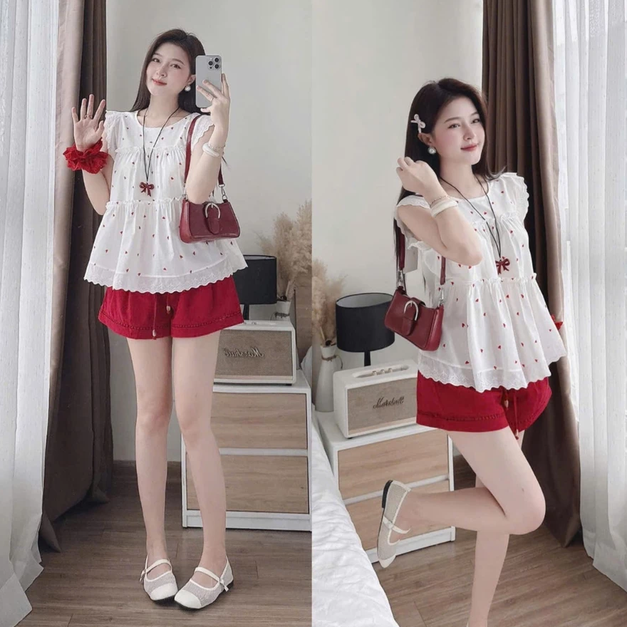 Screenshot 2025-09-15 174501 Set áo cánh tiên tim đỏ mix quần sooc