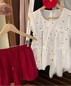 Set áo cánh tiên tim đỏ mix quần sooc