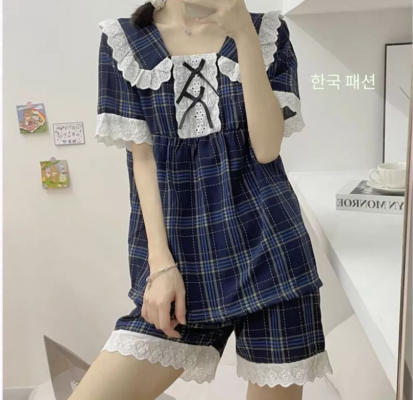 set đồ ngủ nữ kẻ xanh