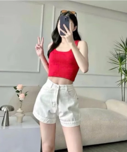 Quần short bò ống rộng phom chữ A lưng cao ôm eo tôn dáng 2025