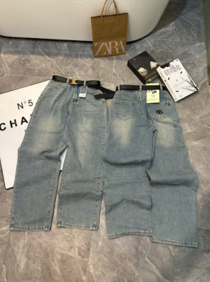 Quần jean suông chữ B cạp cao